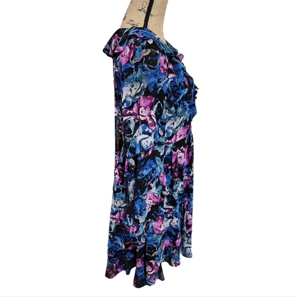 Laundry by Shelli Segal Black Multicolor Floral Ruffled Dress Size 4 - Picture 7 of 11